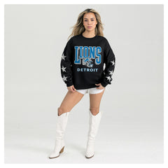 Detroit Lions Gameday Couture Women's Pure Victory Rhinestud Star-Sleeve Pullover Sweatshirt - Black cheap