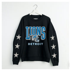 Detroit Lions Gameday Couture Women's Pure Victory Rhinestud Star-Sleeve Pullover Sweatshirt - Black cheap