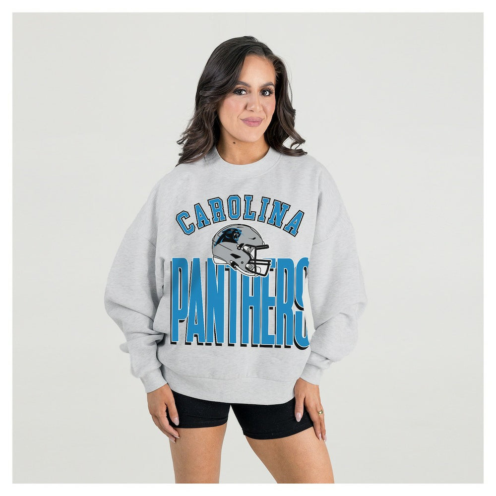 Carolina Panthers Gameday Couture Women's Fierce Focus Premium Oversized Fleece Pullover Sweatshirt - Ash outlet