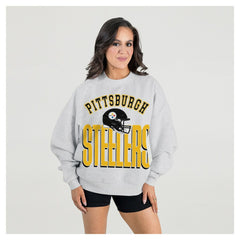 Pittsburgh Steelers Gameday Couture Women's Fierce Focus Premium Oversized Fleece Pullover Sweatshirt - Ash on sale
