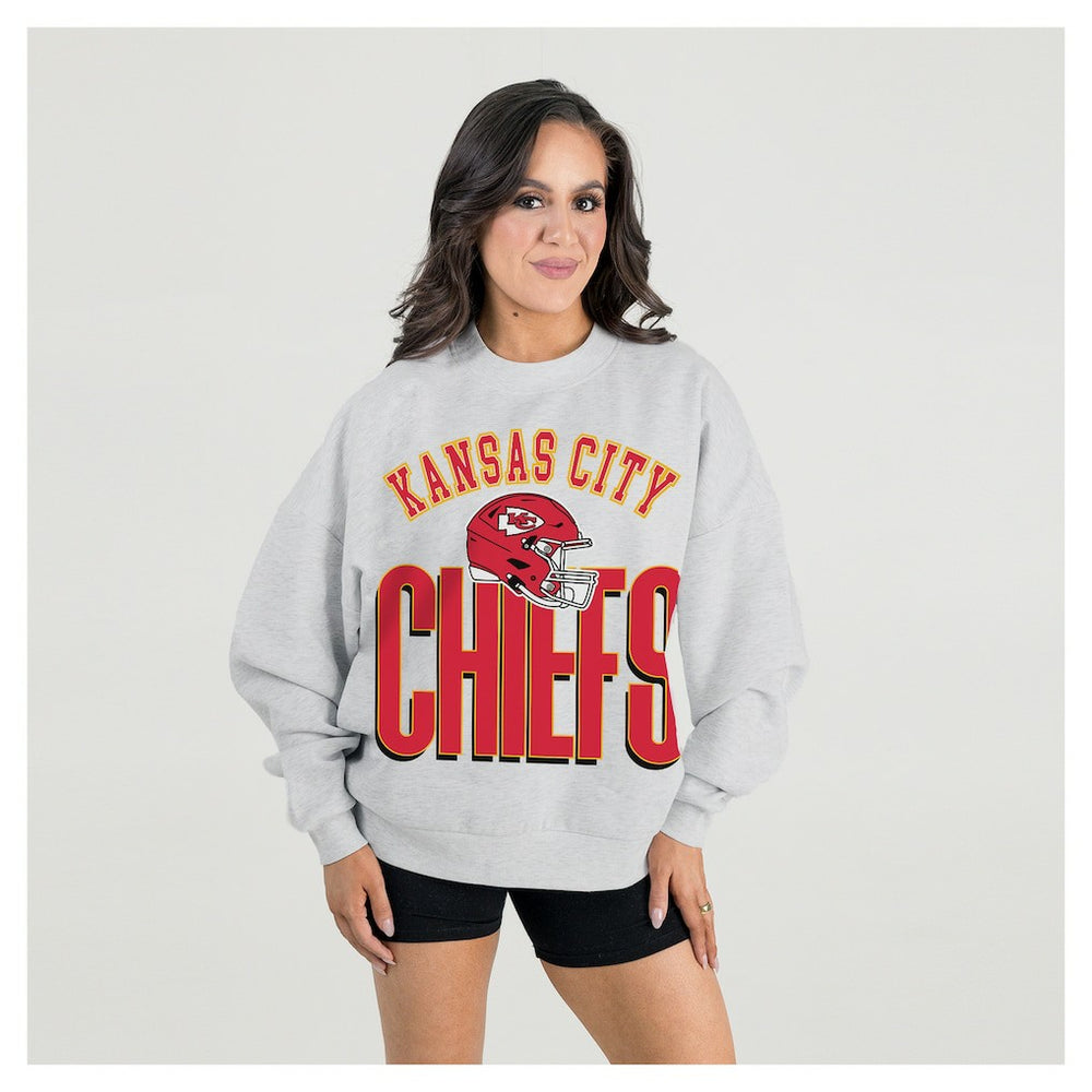 Kansas City Chiefs Gameday Couture Women's Fierce Focus Premium Oversized Fleece Pullover Sweatshirt - Ash online
