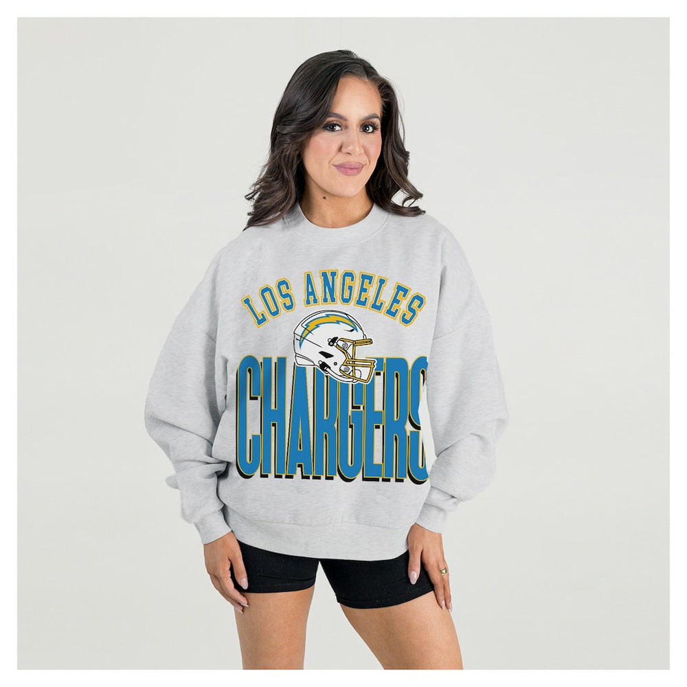 Los Angeles Chargers Gameday Couture Women's Fierce Focus Premium Oversized Fleece Pullover Sweatshirt - Ash discount