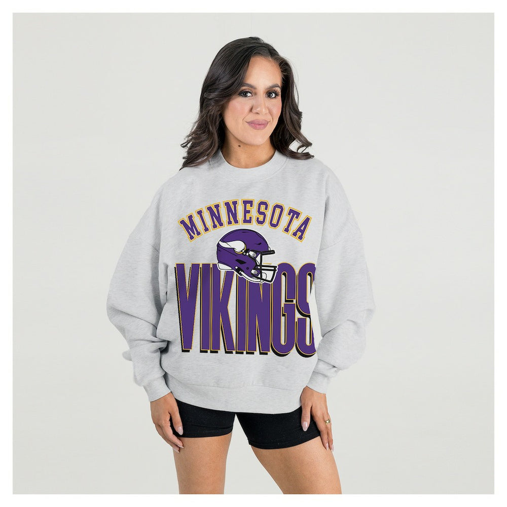 Minnesota Vikings Gameday Couture Women's Fierce Focus Premium Oversized Fleece Pullover Sweatshirt - Ash discount