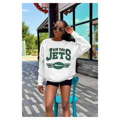 New York Jets Gameday Couture Women's Swift Strike Premium Oversized Fleece Pullover Sweatshirt - White for sale