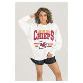 Kansas City Chiefs Gameday Couture Women's Swift Strike Premium Oversized Fleece Pullover Sweatshirt - White discount