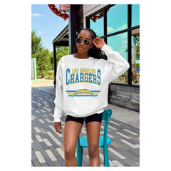 Los Angeles Chargers Gameday Couture Women's Swift Strike Premium Oversized Fleece Pullover Sweatshirt - White discount