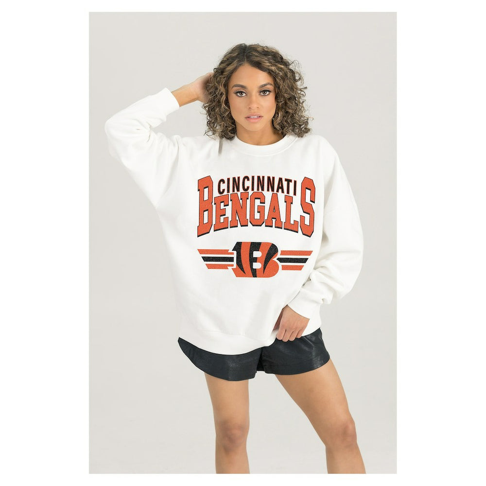 Cincinnati Bengals Gameday Couture Women's Swift Strike Premium Oversized Fleece Pullover Sweatshirt - White discount
