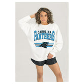 Carolina Panthers Gameday Couture Women's Swift Strike Premium Oversized Fleece Pullover Sweatshirt - White sale