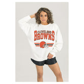 Cleveland Browns Gameday Couture Women's Swift Strike Premium Oversized Fleece Pullover Sweatshirt - White cheap