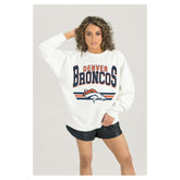 Denver Broncos Gameday Couture Women's Swift Strike Premium Oversized Fleece Pullover Sweatshirt - White cheap