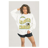 Los Angeles Chargers Gameday Couture Women's Oversized Hard Earned Premium Fleece Pullover Sweatshirt - White outlet