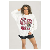 San Francisco 49ers Gameday Couture Women's Oversized Hard Earned Premium Fleece Pullover Sweatshirt - White for sale