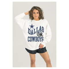 Dallas Cowboys Gameday Couture Women's Oversized Hard Earned Premium Fleece Pullover Sweatshirt - White for sale