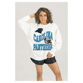 Carolina Panthers Gameday Couture Women's Oversized Hard Earned Premium Fleece Pullover Sweatshirt - White discount