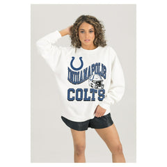 Indianapolis Colts Gameday Couture Women's Oversized Hard Earned Premium Fleece Pullover Sweatshirt - White on sale