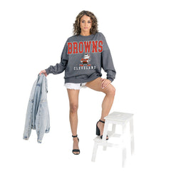 Cleveland Browns Gameday Couture Women's Bring Your Energy Oversized Premium Fleece Pullover Sweatshirt - Charcoal on sale