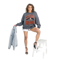 Cleveland Browns Gameday Couture Women's Long Weekends Oversized Premium Fleece Pullover Sweatshirt - Charcoal outlet