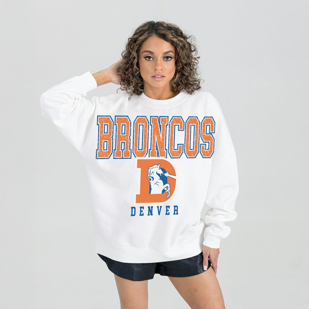 Denver Broncos Gameday Couture Women's Classic Sunday Drives Oversized Premium Fleece Pullover Sweatshirt - White sale