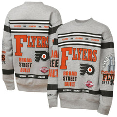 Philadelphia Flyers Mitchell & Ness Youth Allover Print Fleece Crewneck Sweatshirt Heather Gray