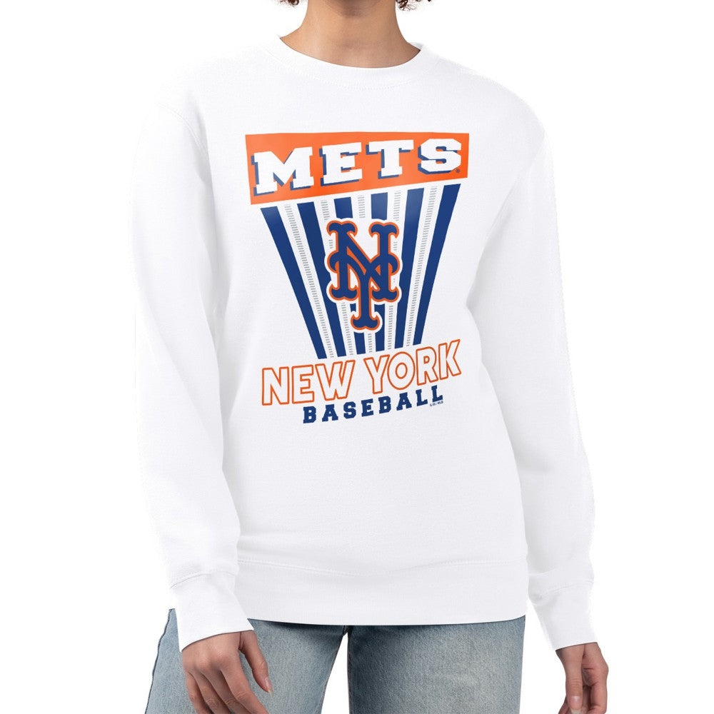 New York Mets Starter Women's Poster Print Team Fleece Pullover Sweatshirt - White