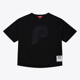 Philadelphia Phillies Women's Cooperstown Collection Phantom Cropped T-Shirt - Black | Mitchell & Ness