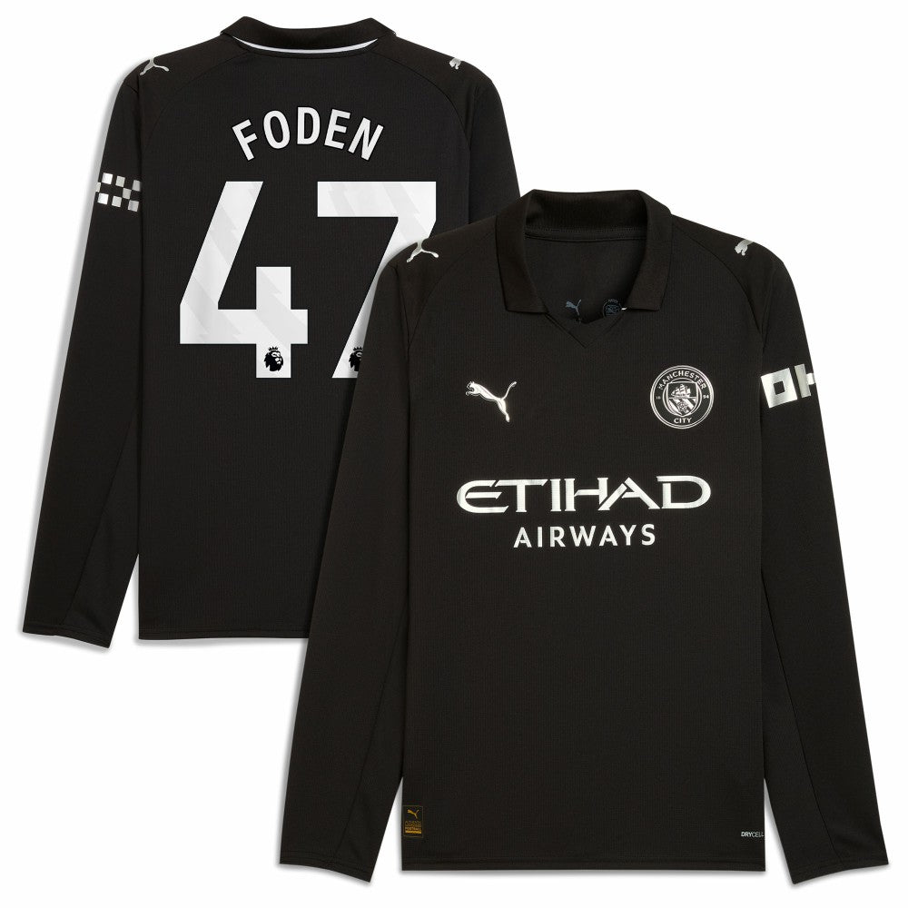 Phil Foden Manchester City Away 2025/26 Replica Long Sleeve Player Jersey - Black | Puma online