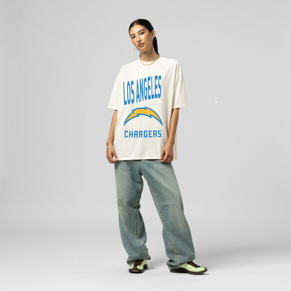 Los Angeles Chargers Women's Logo Rise Boyfriend T-Shirt - Cream cheap