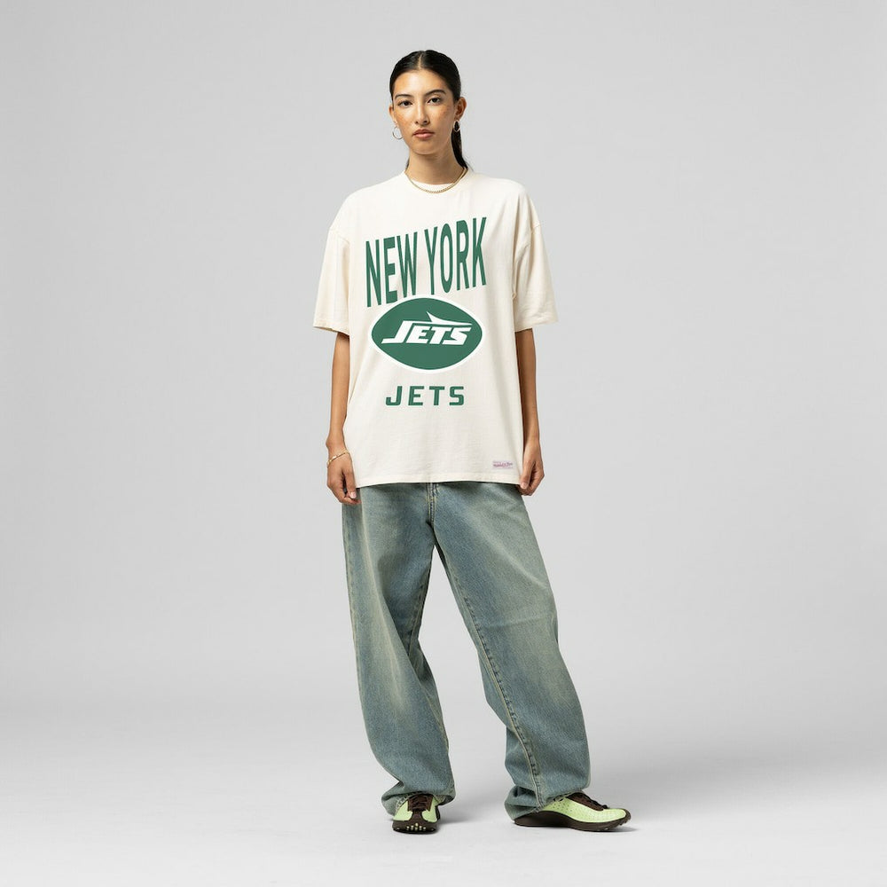 New York Jets Women's Logo Rise Boyfriend T-Shirt - Cream outlet