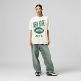 New York Jets Women's Logo Rise Boyfriend T-Shirt - Cream outlet
