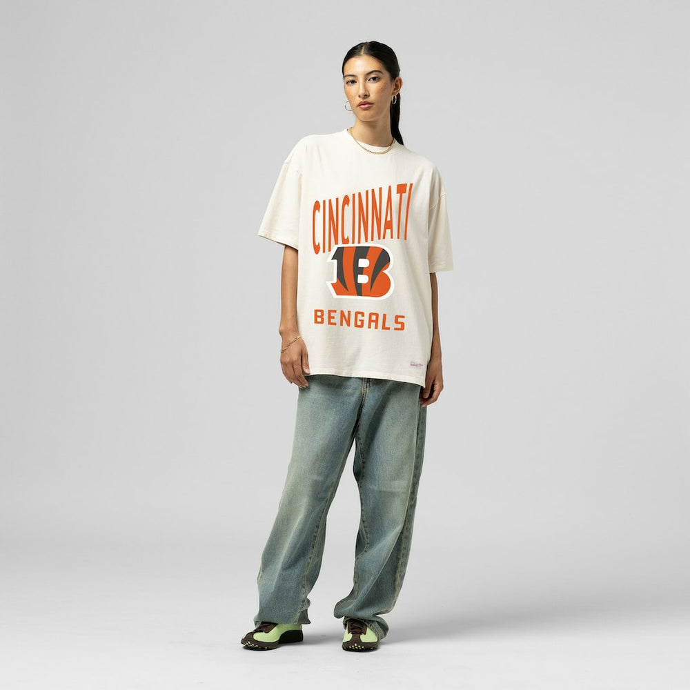 Cincinnati Bengals Women's Logo Rise Boyfriend T-Shirt - Cream sale