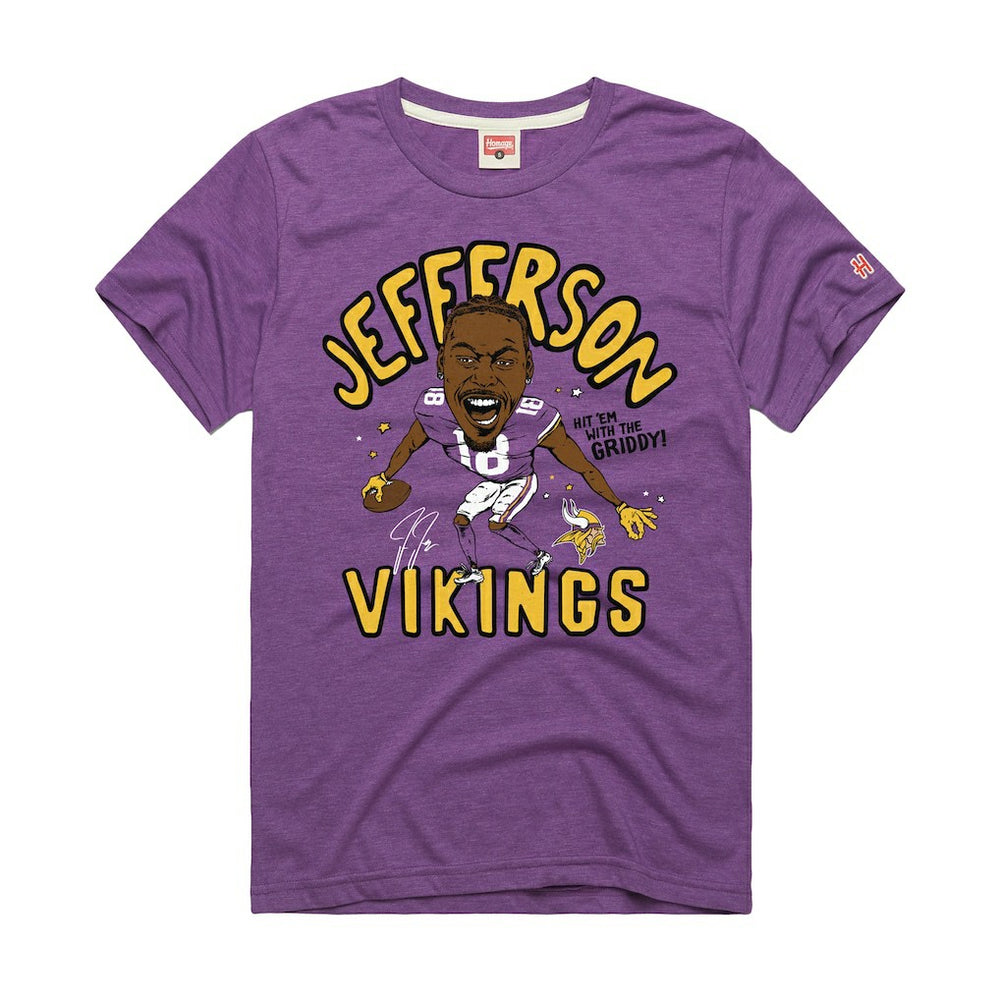 Justin Jefferson Minnesota Vikings Homage Unisex Caricature Player Graphic Tri-Blend T-Shirt - Purple discount