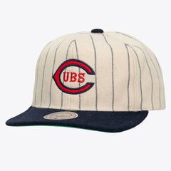 Chicago Cubs Unisex Vintage Ground Melton Wool Pinstripe Adjustable Hat - Cream | Mitchell & Ness