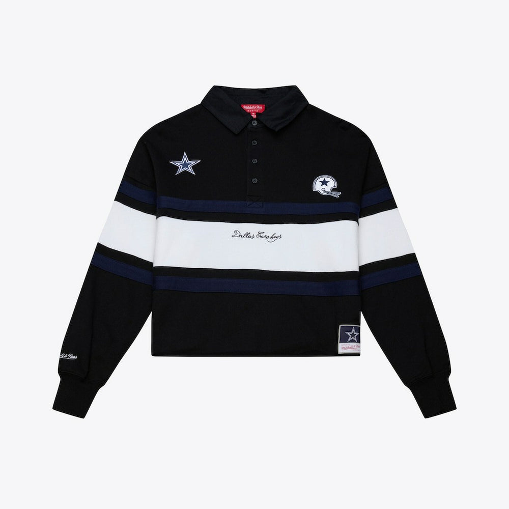 Dallas Cowboys Women's Cropped Long Sleeve Rugby Polo - Black outlet