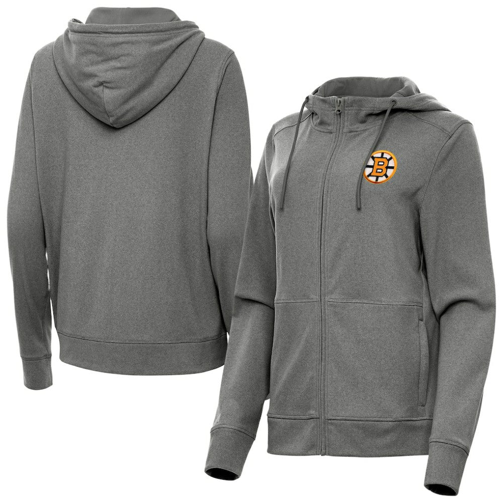 Boston Bruins Antigua Women's Seeker Full-Zip Hoodie Heather Black