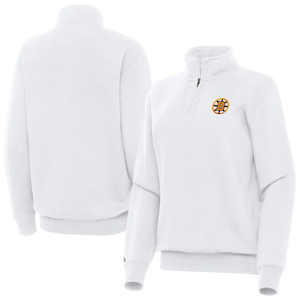 Boston Bruins Antigua Women's Victory Quarter-Zip Pullover Top White