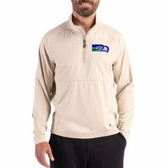 Seattle Seahawks Cutter & Buck Adapt Eco Knit Hybrid Recycled Quarter-Zip Jacket - Light Brown outlet