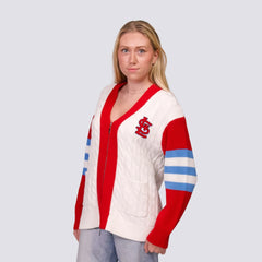 St. Louis Cardinals Lusso Women's Shyla Knit V-Neck Full-Zip Sweater - Red/White