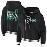 New York Jets WEAR by Erin Andrews Women's Lace-Up Fleece Hoodie - Black discount