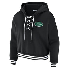 New York Jets WEAR by Erin Andrews Women's Lace-Up Fleece Hoodie - Black discount