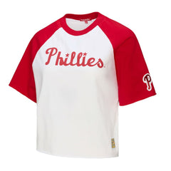 Philadelphia Phillies Women's Cropped Raglan Boxy T-Shirt - White | Mitchell & Ness