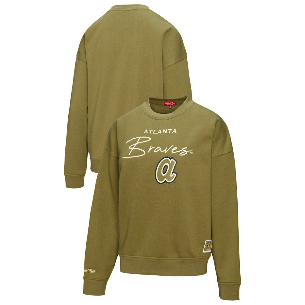 Atlanta Braves Women's Oversized Crewneck Sweatshirt - Olive | Mitchell & Ness