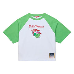 Philadelphia Phillies Women's Cropped Raglan Mascot Boxy T-Shirt - White | Mitchell & Ness