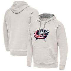 Columbus Blue Jackets Antigua Big Logo Victory Pullover Hoodie Cream