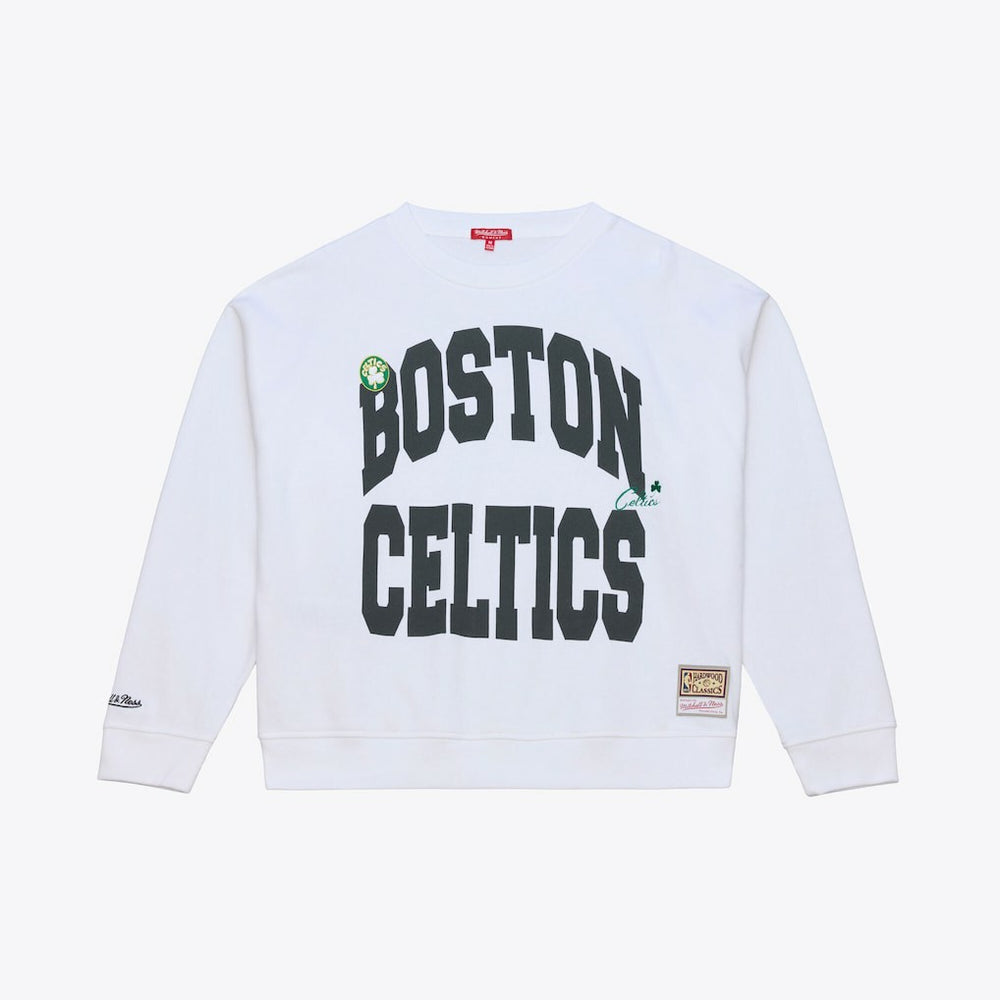 Boston Celtics Women's Lightweight Block Letter Sweatshirt - White | Mitchell & Ness shop