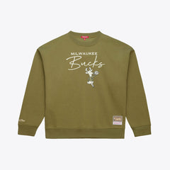 Milwaukee Bucks Women's Lightweight Script Sweatshirt - Olive | Mitchell & Ness sale