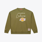 Los Angeles Lakers Women's Lightweight Script Sweatshirt - Olive | Mitchell & Ness outlet