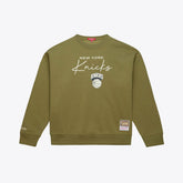 New York Knicks Women's Lightweight Script Sweatshirt - Olive | Mitchell & Ness shop