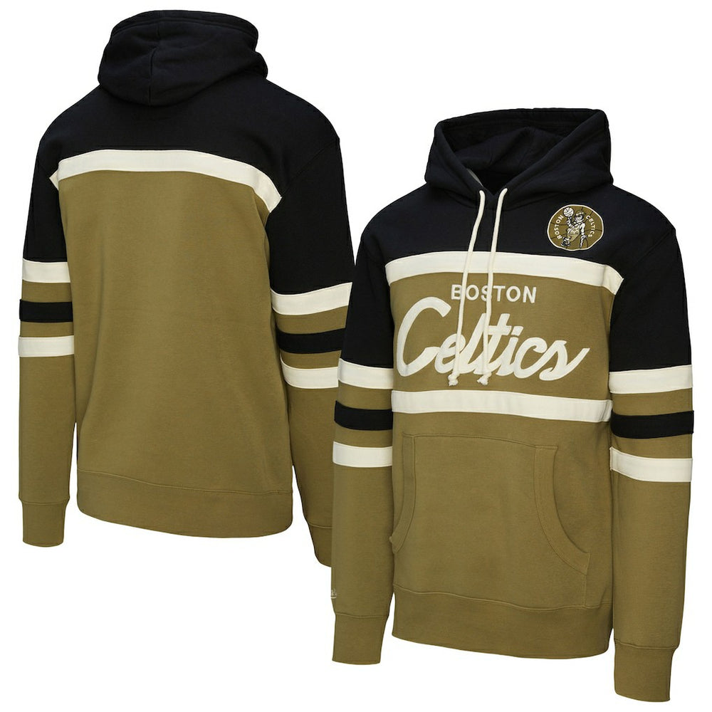 Boston Celtics Double Clutch Head Coach Hoodie - Olive | Mitchell & Ness online