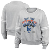 New York Mets WEAR by Erin Andrews Women's Sleeve Stripe Fleece Sweatshirt - Gray