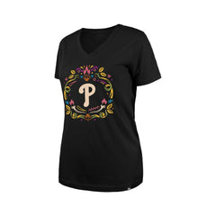 Philadelphia Phillies Women's Día de los Muertos V-Neck T-Shirt - Black | New Era